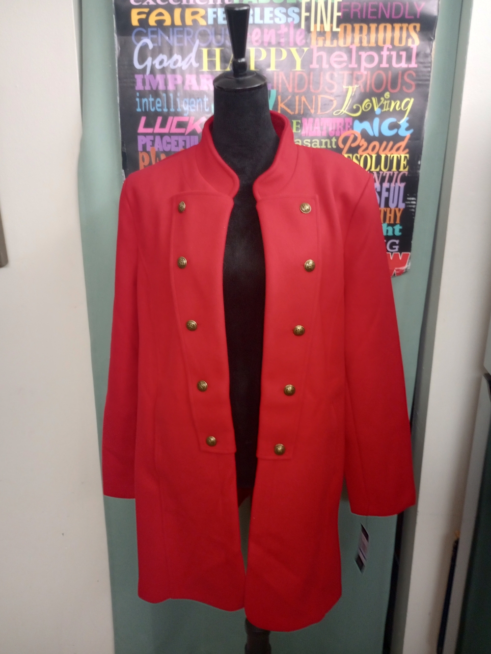 Red Double-Breasted Military-Style Women's Coat!.